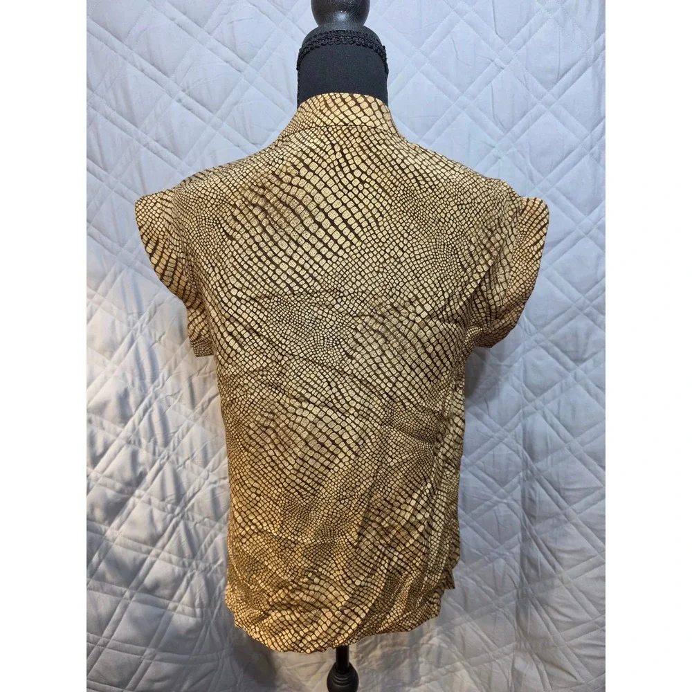 Castioni Italy Silk Blouse Brown Snakeskin Animal Print Mock Neck Sleeveless 40